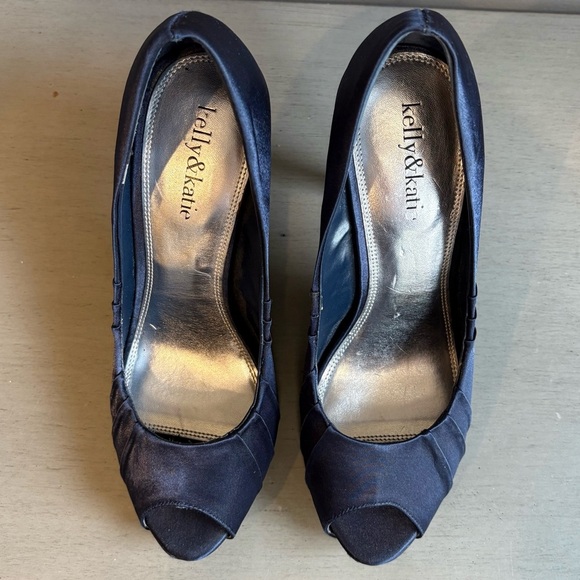 Kelly & Katie Blue Satin Peep Toe High Heels Pumps 8.5 Stiletto 4" Elegant - Picture 5 of 13